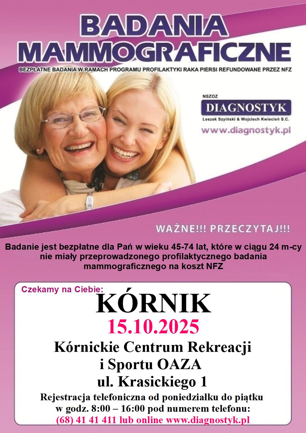 Badania mammograficzne - 15.10.2025