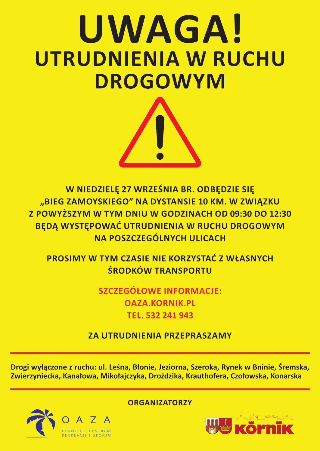 Bieg Zamoyskiego - 27 września 2026 - utrudnienia w ruchu drogowym