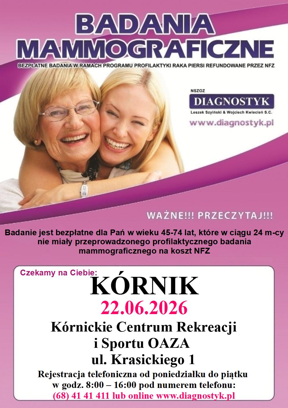 Badania mammograficzne - 22.06.2026