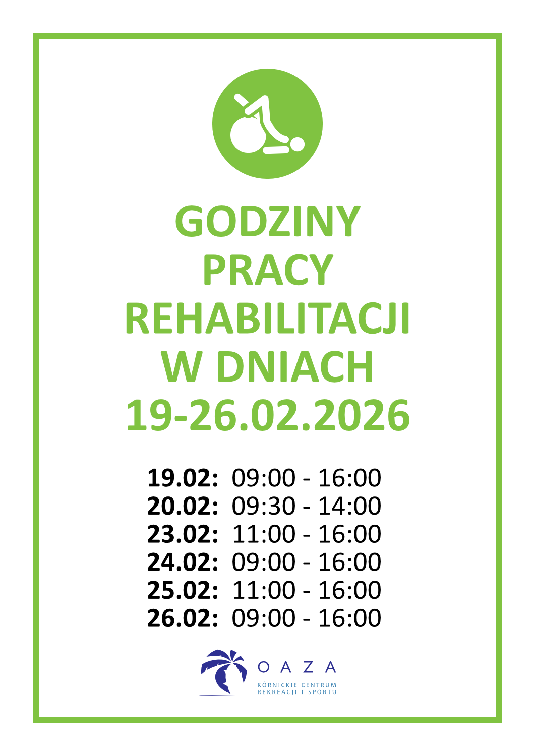 Rehabilitacja - godziny otwarcia